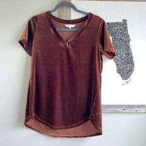 Velvet v neck short sleeve women size small